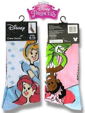 Disney Frozen Princess Crew Socks Casual Novelty White Blue Adult 9-13 One Size